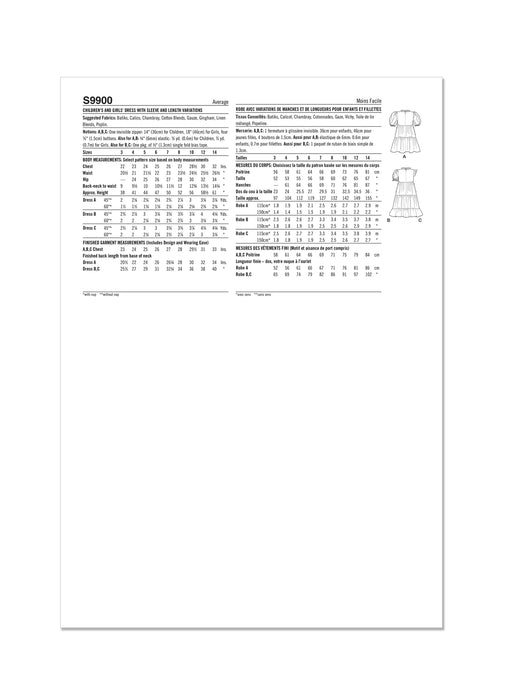 S9900 Children's and Girls' Dress with Sleeve and Length Variations