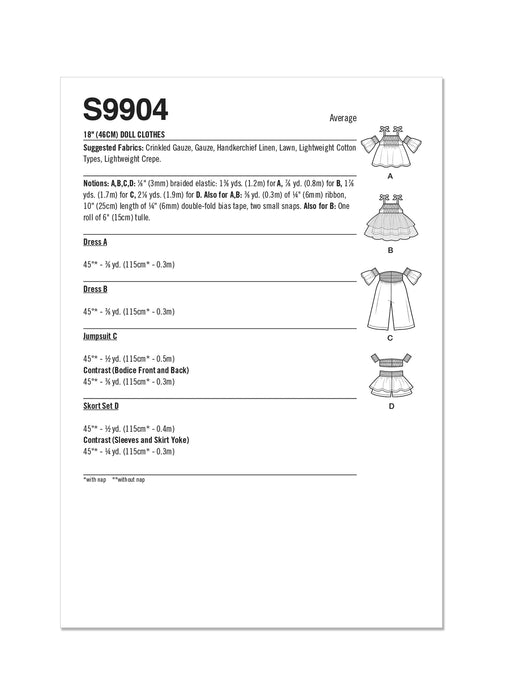 S9904 18" Doll Clothes By Carla Reiss Design