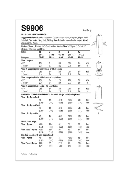 S9906 Vintage 1960s Misses' Apron in Two Lengths