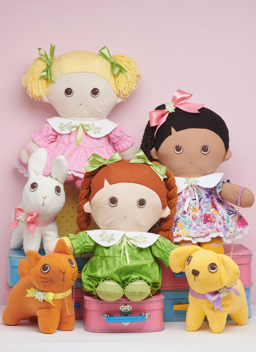 S9910 Plush dolls with clothes and plush pets By Elaine Heigl Designs