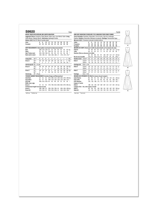 S9920 Misses' Dress with Neckline and Length Variations