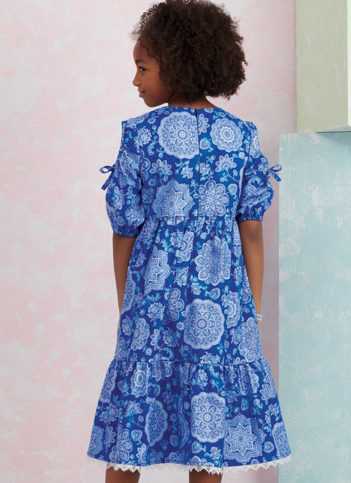 S9933 Children's and Girls' Dress with Sleeve Variations