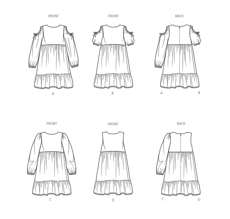 S9933 Children's and Girls' Dress with Sleeve Variations