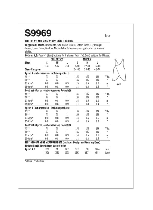 S9969 Children's and Misses' Reversible Aprons