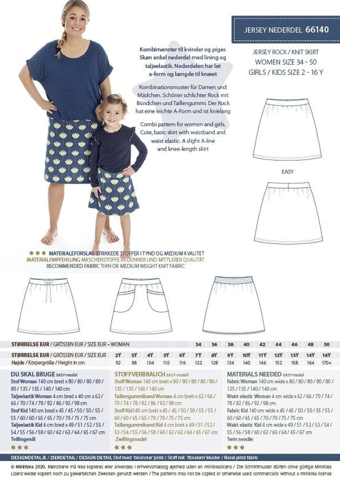 66140 Jersey skirt - Size: Kids 2-16 y/Women 34-50