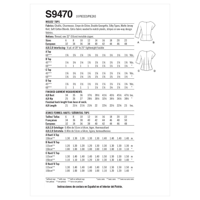 S9470 Misses' Tops