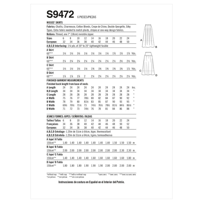 S9472 Misses' Skirts