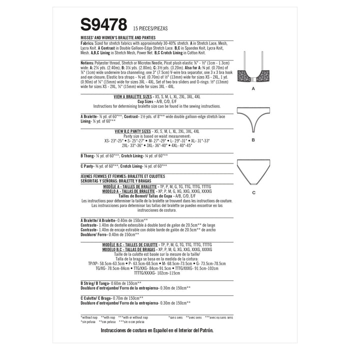 S9478 Misses' and Women's Bralette and Panties