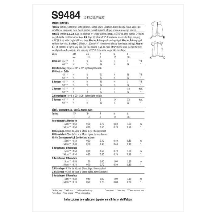 S9484 Babies' Rompers