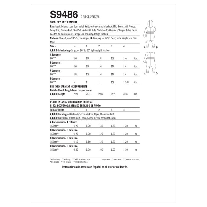 S9486 Toddlers' Knit Jumpsuit
