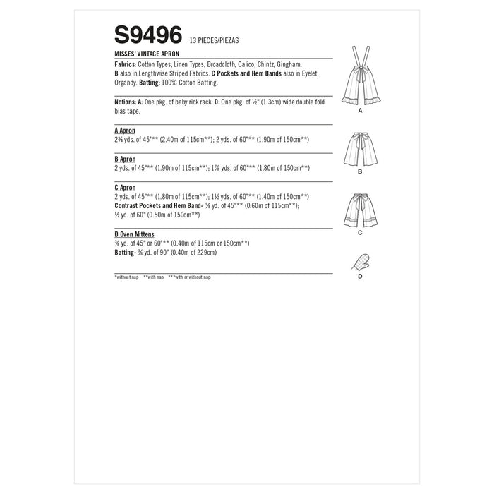 S9496 Misses' 1940s Vintage Apron