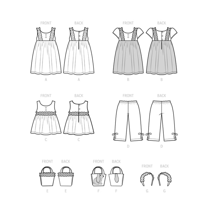 S9559 Children's Dress, Top, Pants, Purses and Headband
