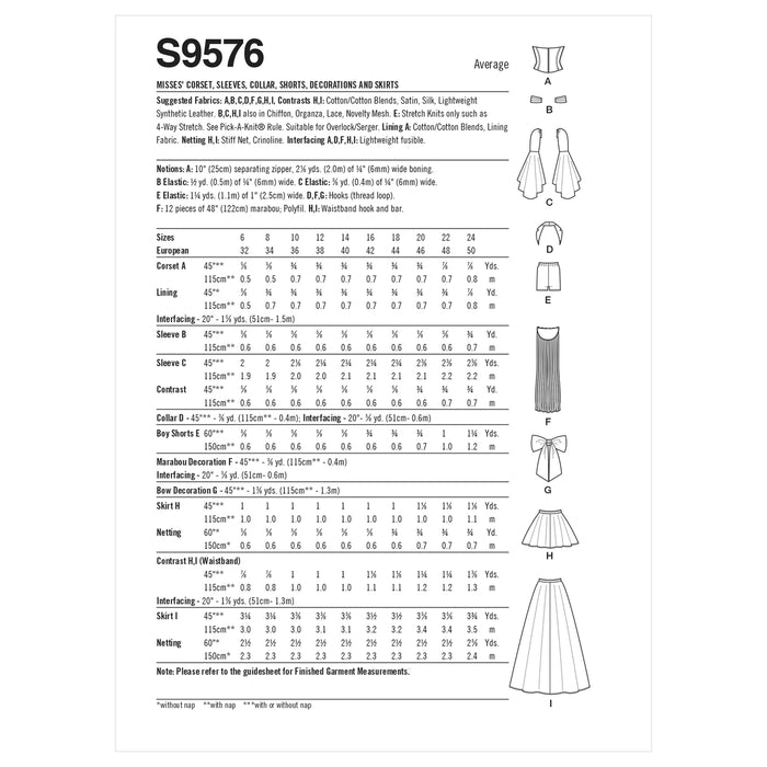 S9576 Corset, Sleeves, Collar, Shorts, Decorations and Skirts