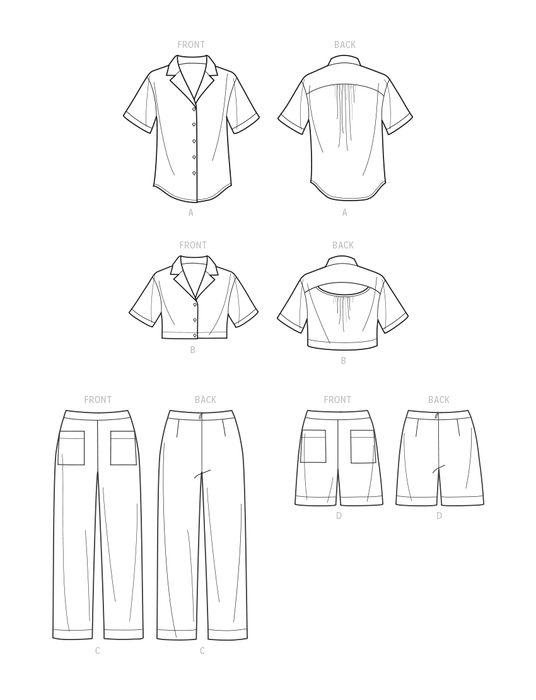 S9610 Misses' Set of Tops, Cropped Pants and Shorts