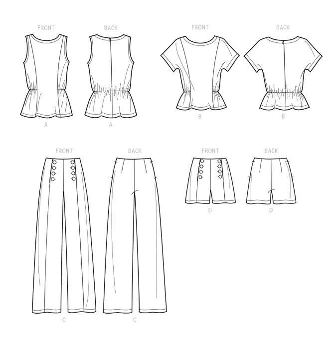 S9612 Misses' Tops, Pants and Shorts