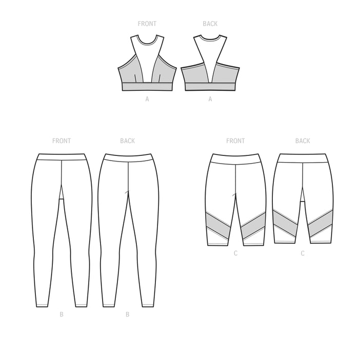 S9620 Misses' and Women's Knit Sports Bra, Leggings and Bike Shorts. Size: XS-5X