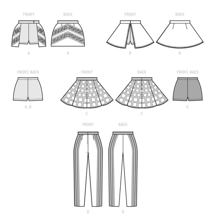 S9628 Misses' Costume Skirts, Pants and Shorts by Andrea Schewe Designs. Size: 32-48