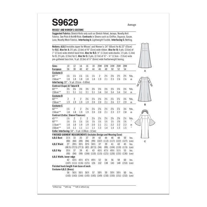 S9629 Misses' and Women's Costumes. Size: 36-54