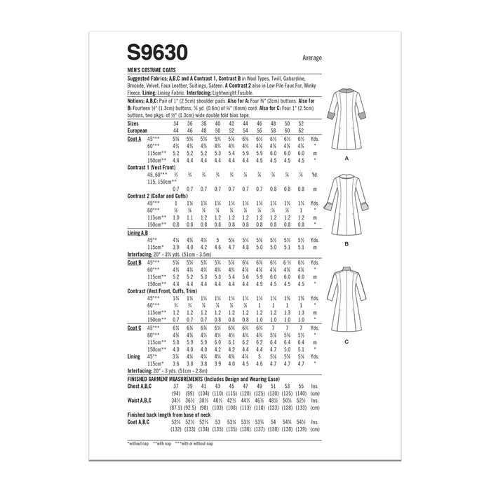 S9630 Men's Costume Coats. Size: 44-62