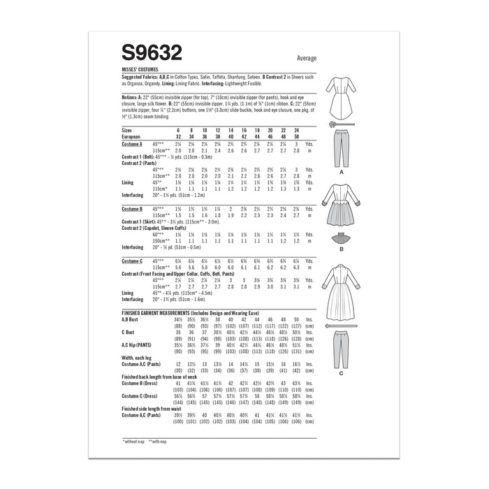 S9632 Misses' Costumes by Theresa LaQuey. Size: 32-50