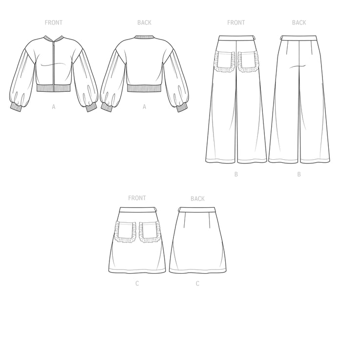 S9654 Children's and Girls' Jacket, Pants and Skirt. Size: 3-14 y