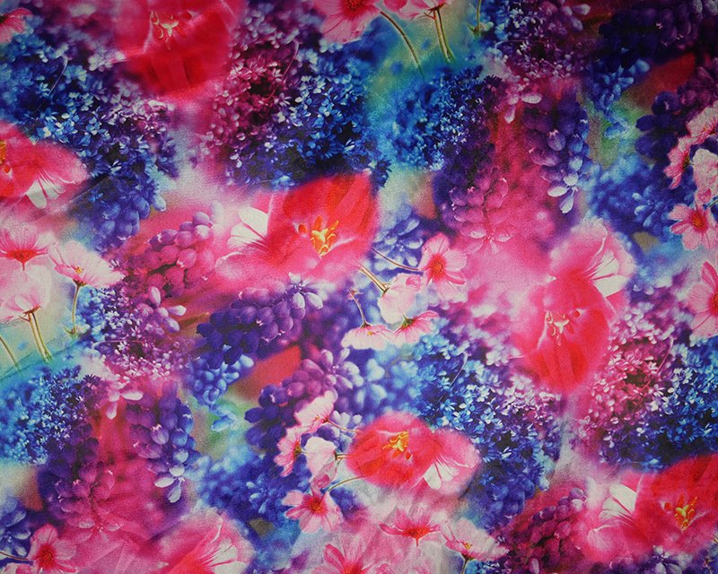 Printed Stretch Floral Velour - CERISE/BLU