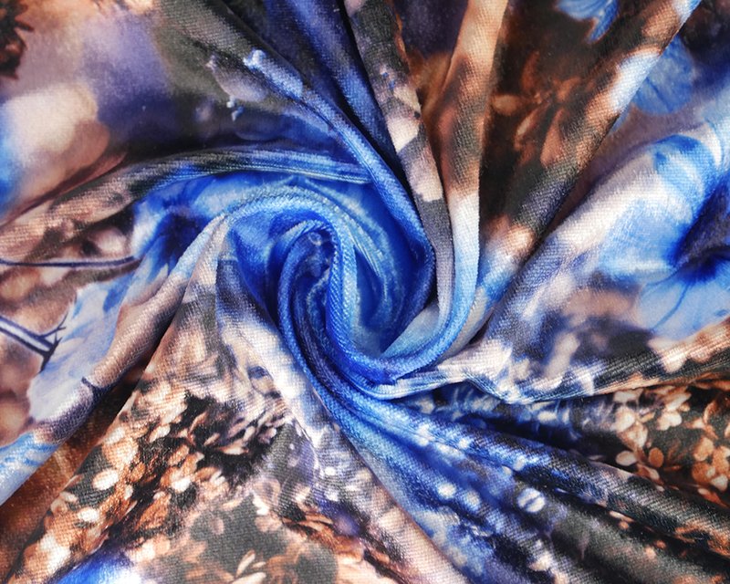 Printed Stretch Floral Velour - ROYAL
