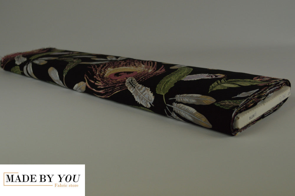 Viscose feathers print - BLACK