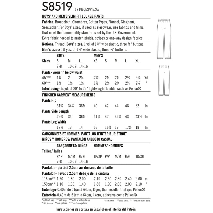 S8519 Boys' and Men's Slim Fit Lounge Pants. Size: Kid´s S-L (7-16 y) / Adults XS-XL
