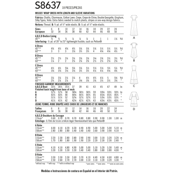 S8637 Misses' Wrap Dress. Size: 32-50
