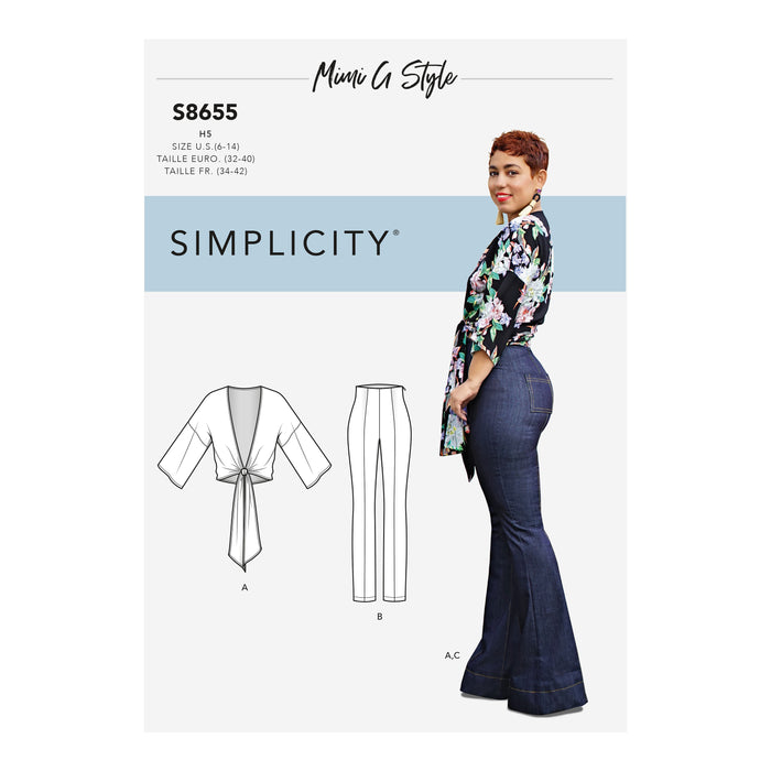 S8655 Misses High-Waisted Pants and Tie Top by Mimi G Style. Size: 32-50