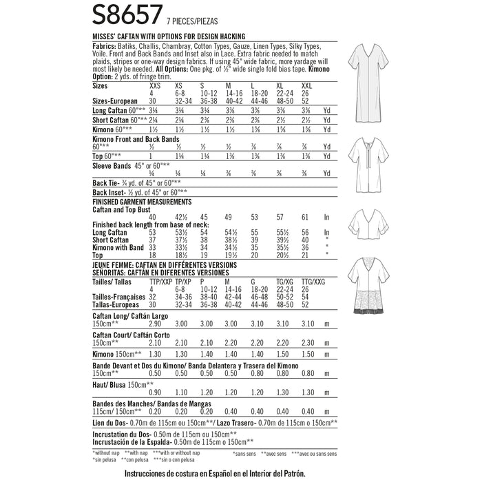 S8657 Misses' Caftan with Options for Design Hacking. Size: XXS-XXL