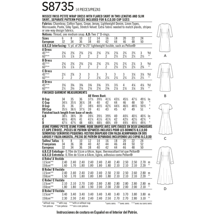 S8735 Misses'/Miss Petite Wrap Dress. Size: 32-50