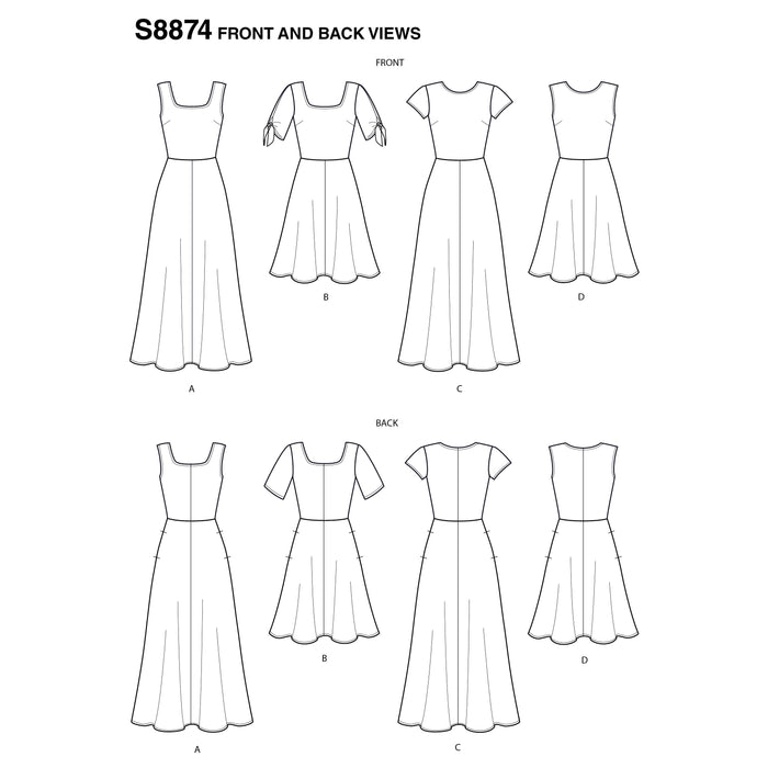 S8874 Misses'/Women's Easy-to-Sew Knit Dress. Size: 36-54