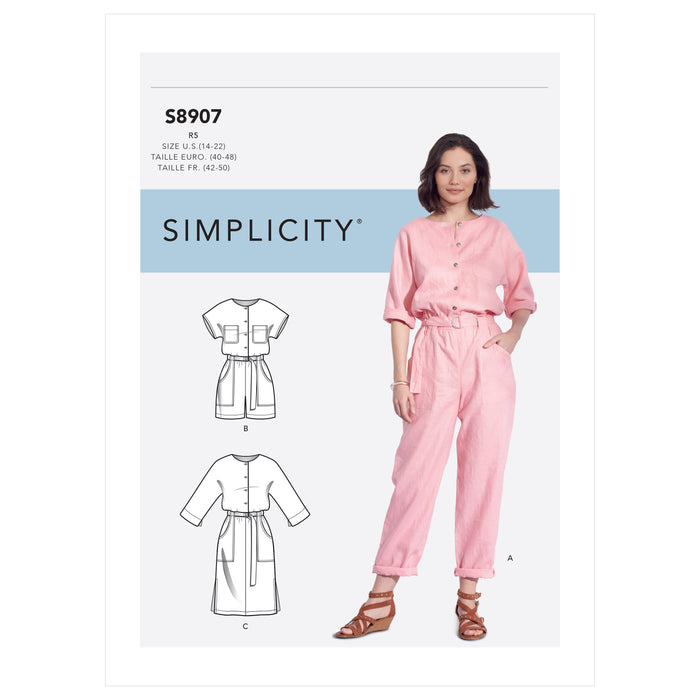 S8907 Misses' Jumpsuit, Romper, Dresses, and Belt. Size: 32-48