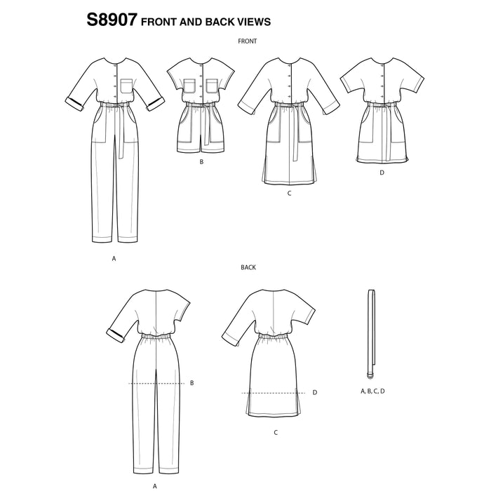 S8907 Misses' Jumpsuit, Romper, Dresses, and Belt. Size: 32-48