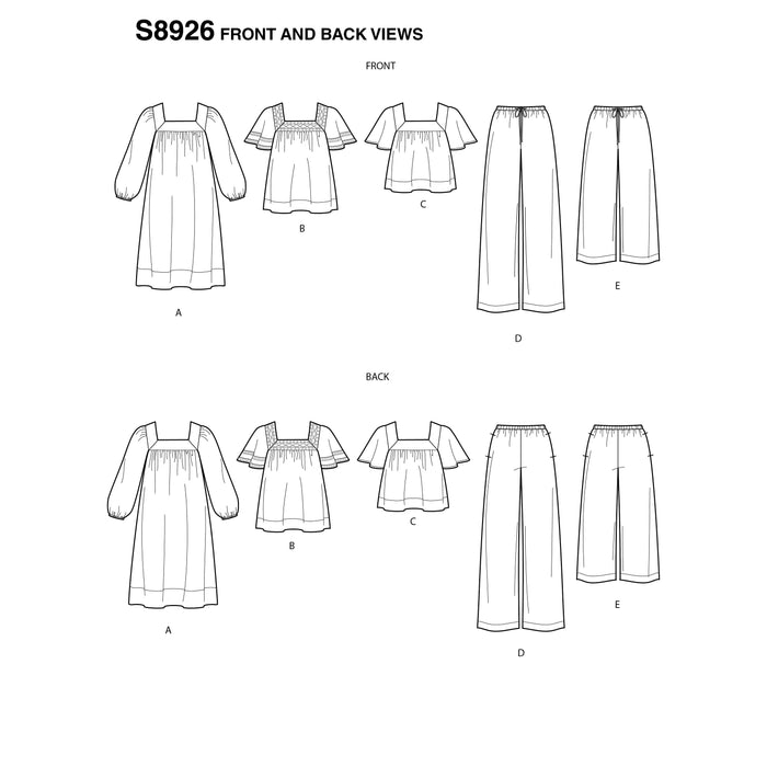 S8926 Misses' Dress, Tops, and Pants. Size: 32-50