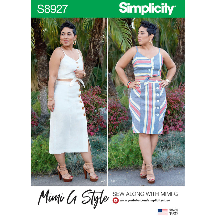 S8927 Misses' Tie Front Tops and Skirts by Mimi G Style. Size: 32-50