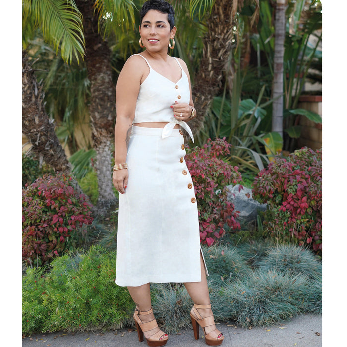 S8927 Misses' Tie Front Tops and Skirts by Mimi G Style. Size: 32-50