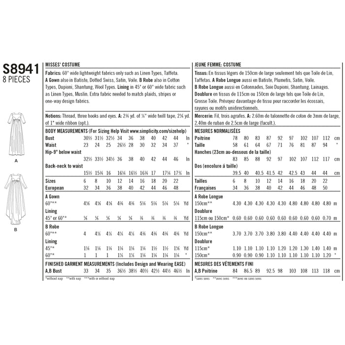 S8941 Misses' Costume. Size: 32-48