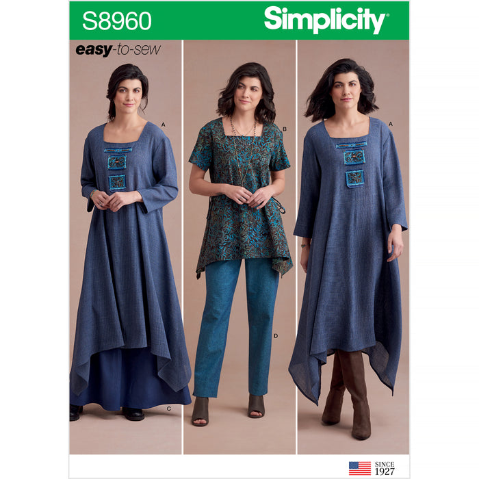 S8960 Misses' Dress Or Tunic, Skirt and Pant. Size: 32-48