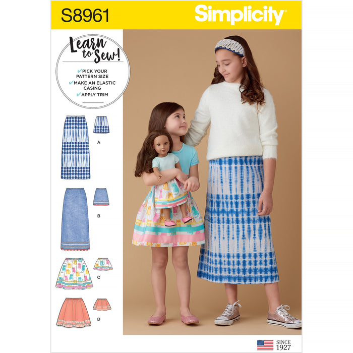 S8961 Children's, Girls', and Dolls' Skirts. Size: 3-14 y