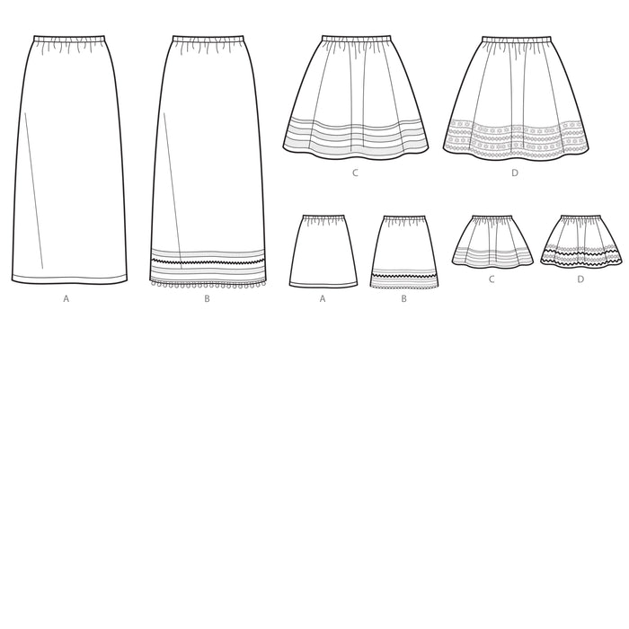 S8961 Children's, Girls', and Dolls' Skirts. Size: 3-14 y