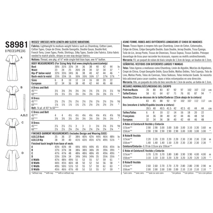 S8981 Misses' Front Tie Dresses. Size: 32-48