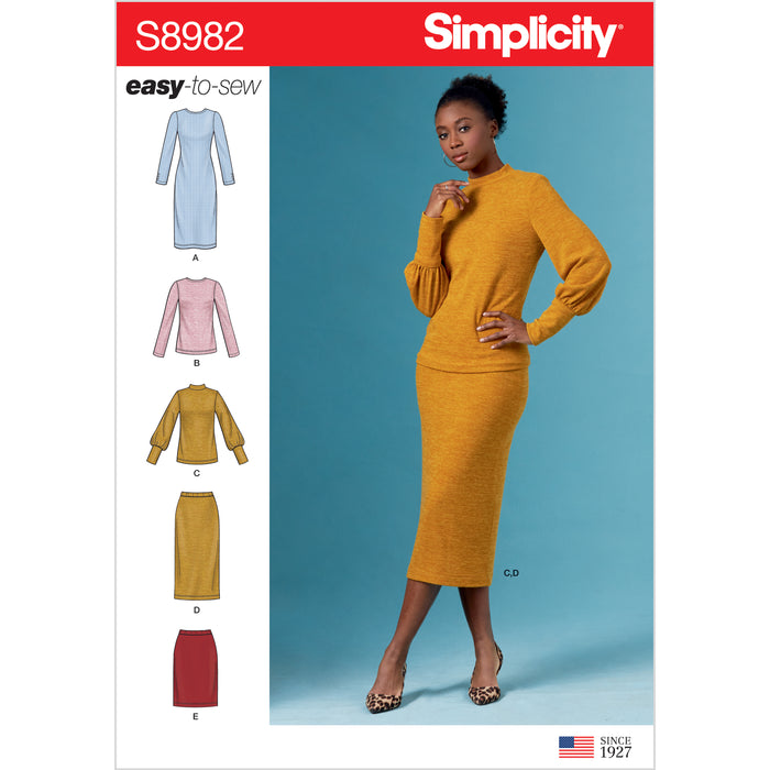 S8982 Misses' Knit Two Piece Sweater Dress, Tops, Skirts. Size: 32-48
