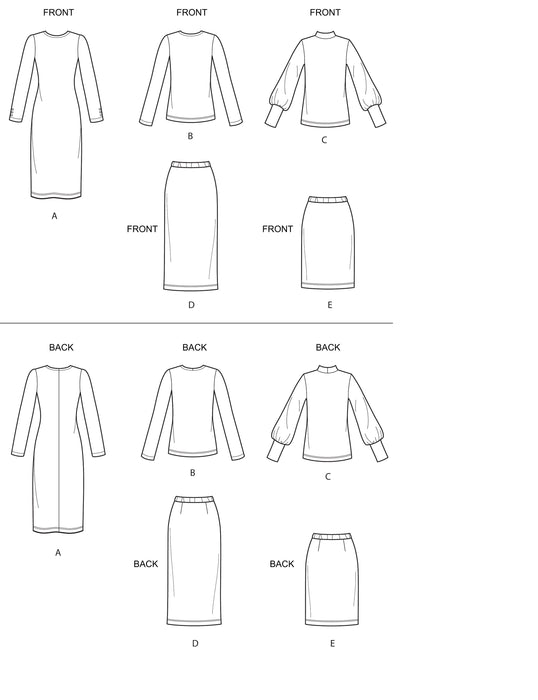 S8982 Misses' Knit Two Piece Sweater Dress, Tops, Skirts. Size: 32-48