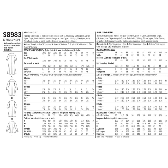 S8983 Misses' Dresses with Sleeve Variation. Size: 32-48