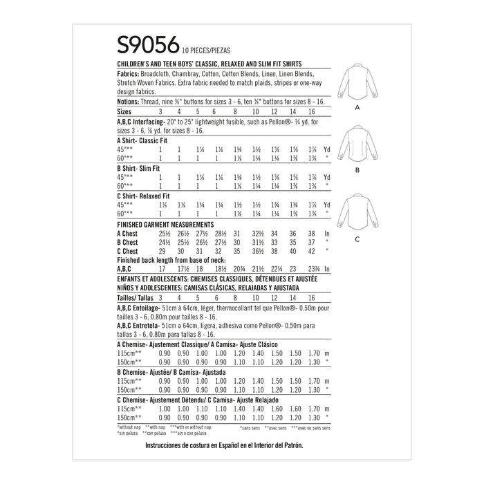 S9056 Children's & Teen Boys' Shirts. Size: 3-16 y