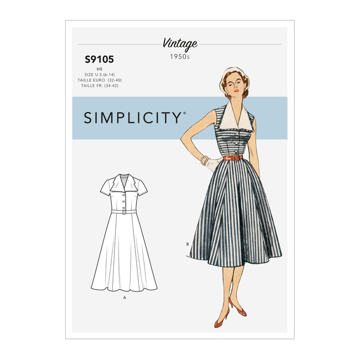S9105 Misses' Vintage Dress With Detachable Collar. Size: 32-50