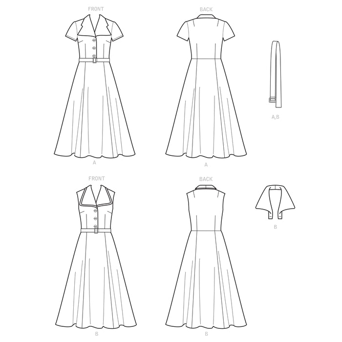 S9105 Misses' Vintage Dress With Detachable Collar. Size: 32-50